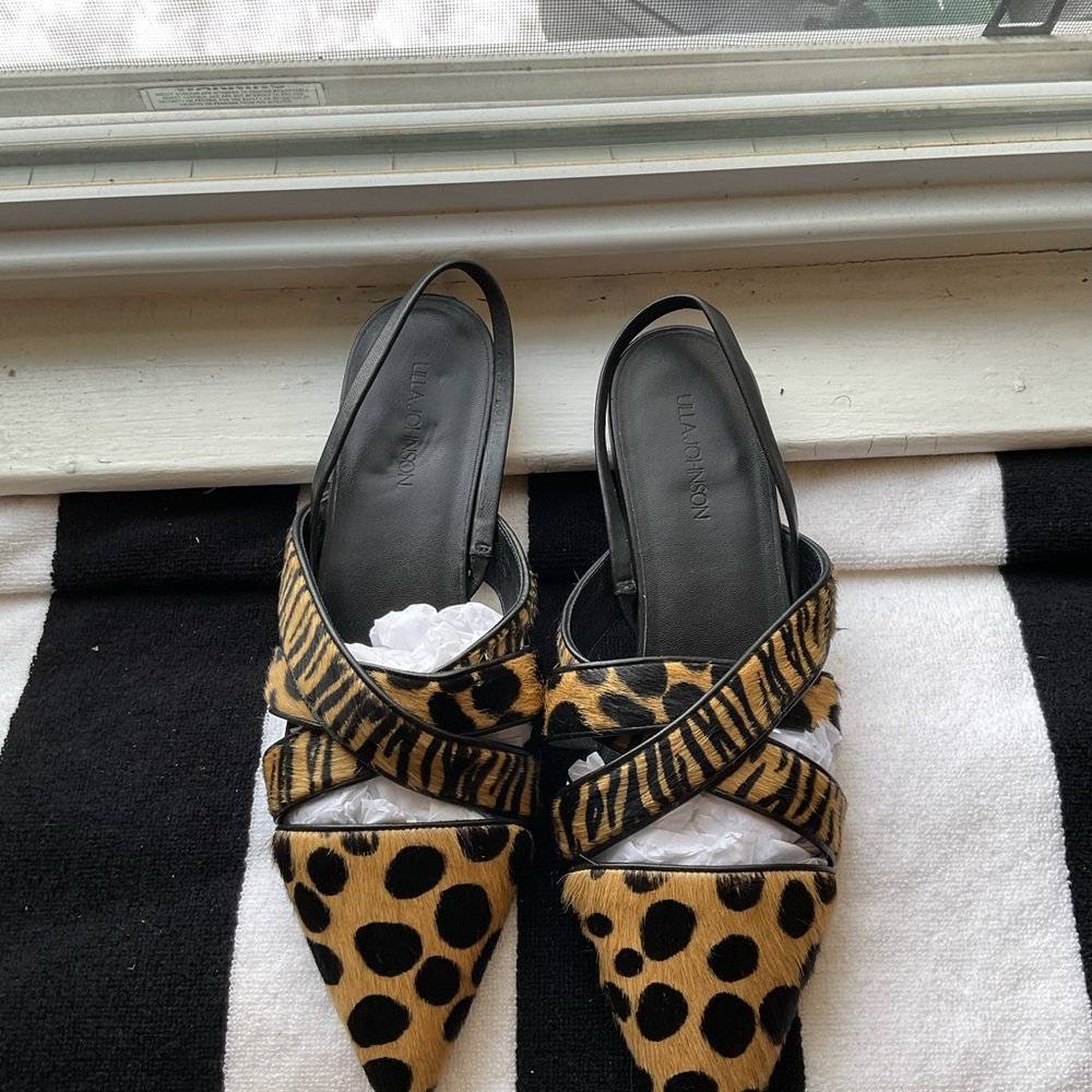 Ulla Johnson Black and Tan Animal Print Heels